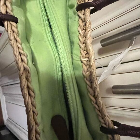 Sonoma Vintage Butterflies Straw Wicker Woven Handbag/Shoulder Purse Bag | Tan - Picture 6 of 9